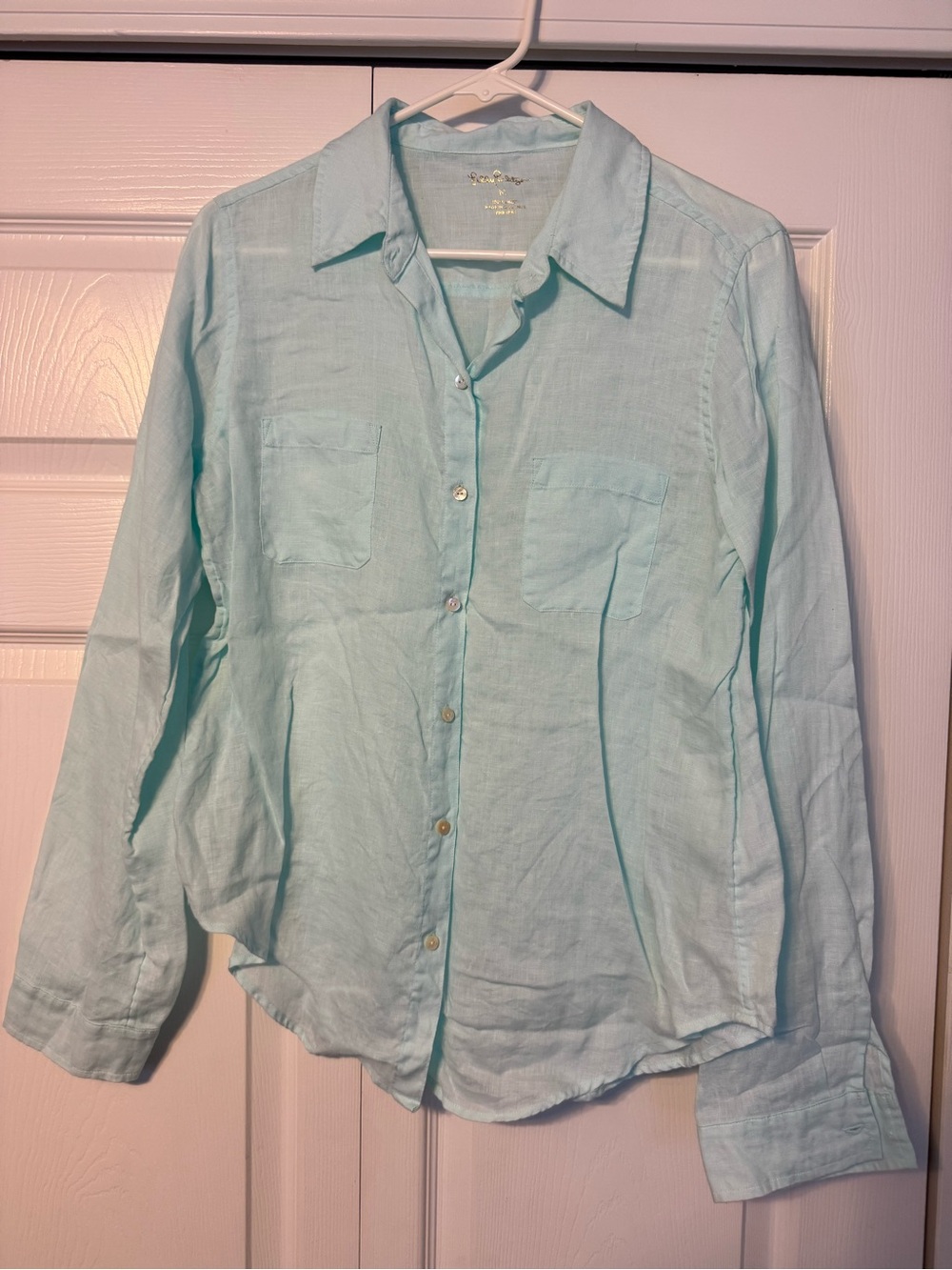 Lilly Pulitzer Light Aqua Button-Down Linen Shirt